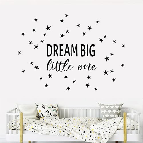 Aihesui Calcomanía de pared Dream Big Little One, calcomanías de vinilo con cita para guardería, calcomanías de vinilo para el hogar, habitación de