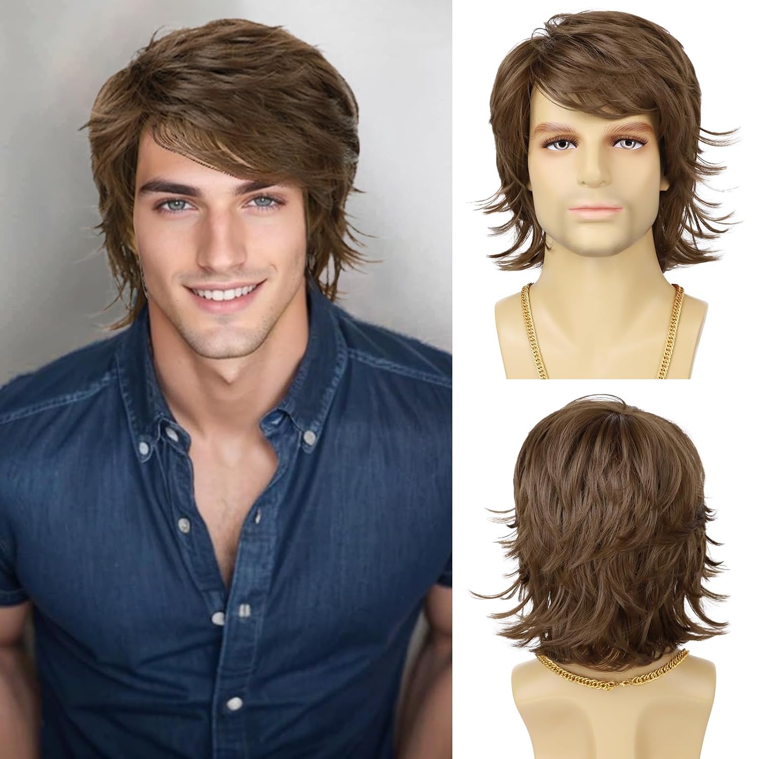 Mens Wig Short Orange Layered Heat Resistant Synthetic Wigs for Male Daily Party Cosplay Costume Halloween Use (Ginger Orange)