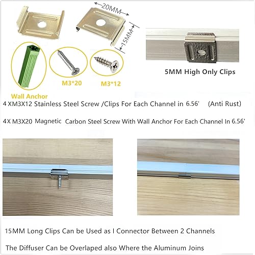 Miniatura 6 de Difusor de canal en U de tira LED, paquete de 10 unidades de 6.56 pies, 0.669 x 0.295 in, cinta de aluminio montada en superficie, riel de aluminio