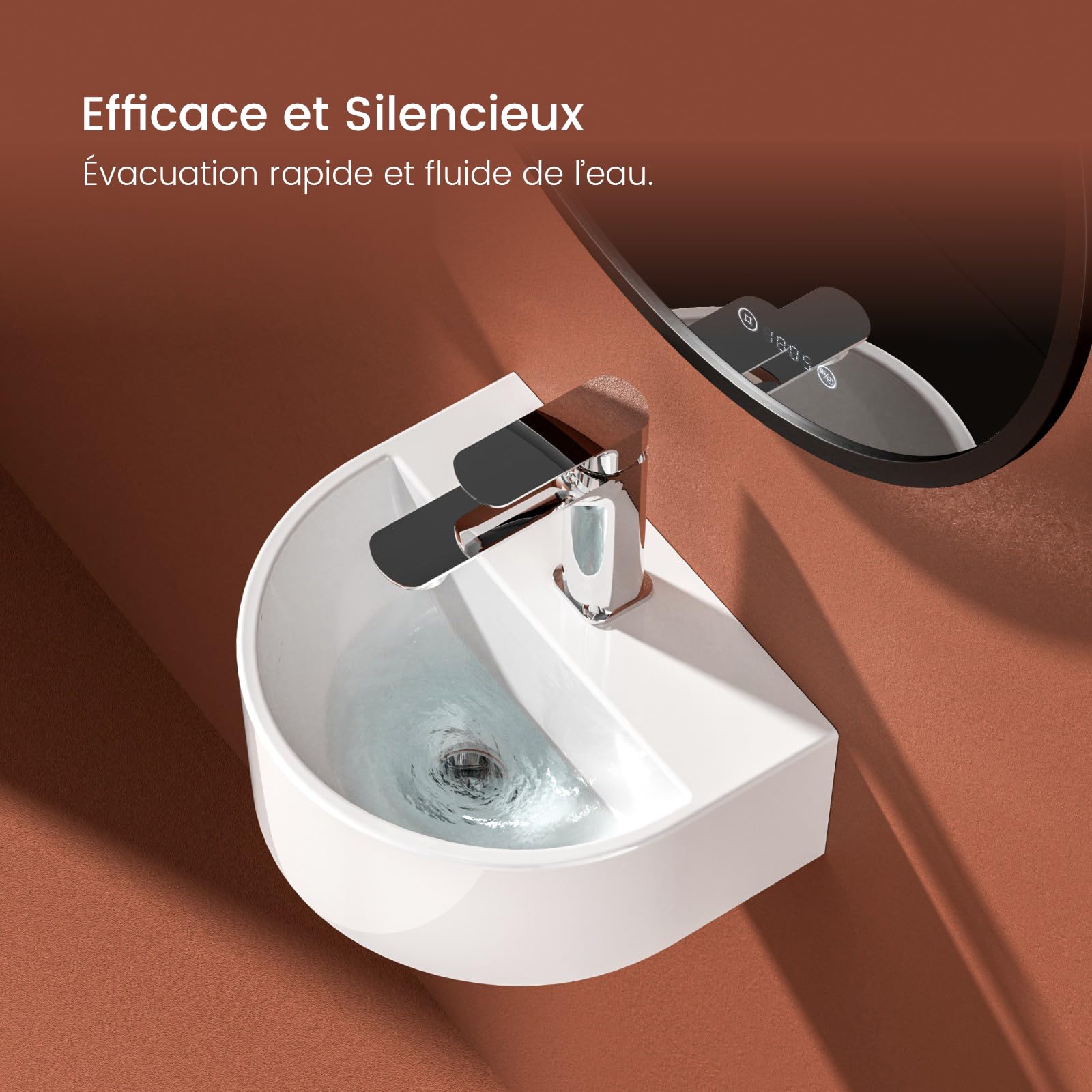 EMKE Lavabo Semi-Circular 303x255x120 mm Lavabo suspendido a la pared, lavabo de cerámica para inodoro Invitados y baño, diseño moderno, blanco brillante