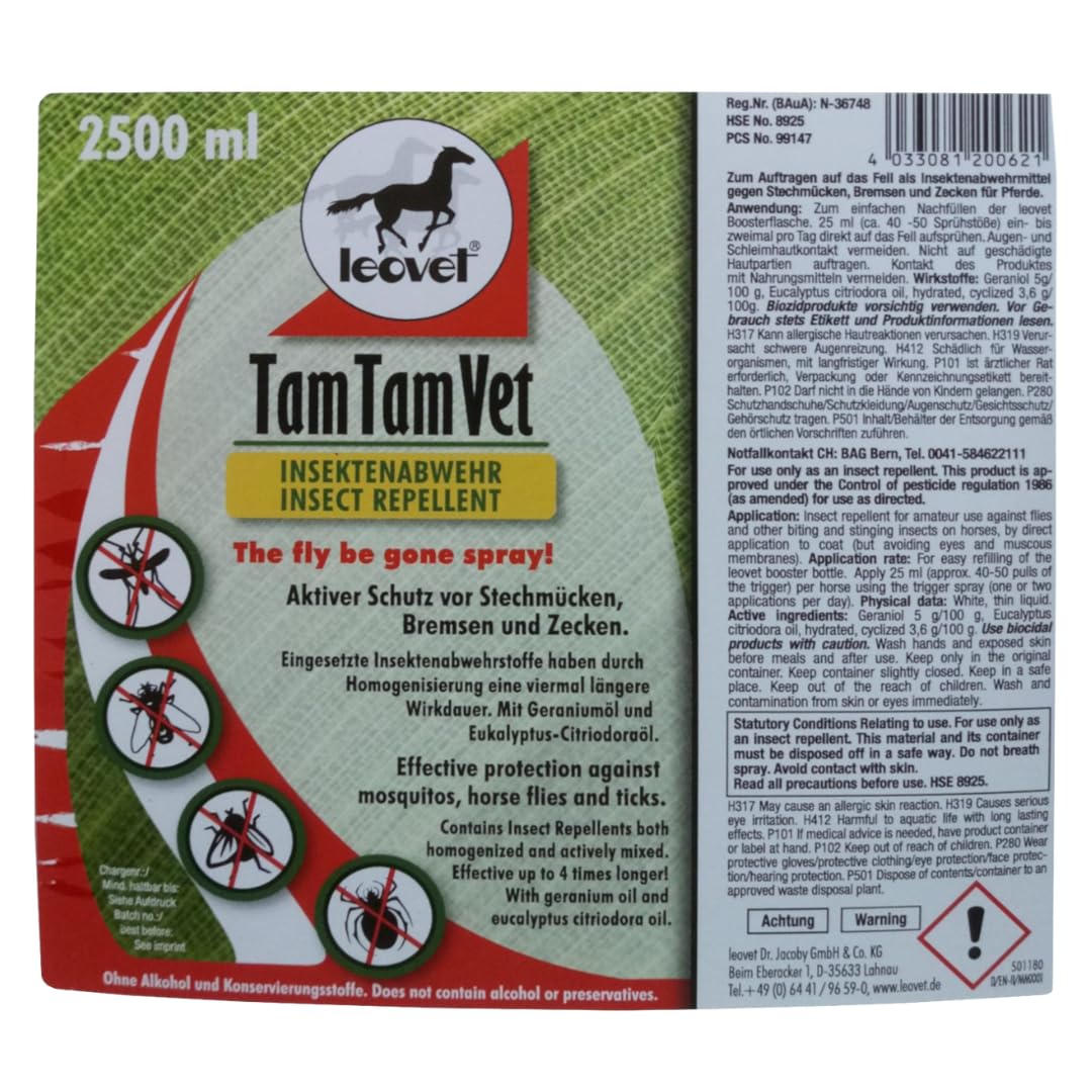 RL24 leovet - Tam Tam Vet | Insektenschutz mit Langer Wirkdauer | Bremsenspray für Pferde | Schutz vor Mücken, Bremsen & Zecken | Mückenspray für Pferde | 1 x 2500 ml Kanister