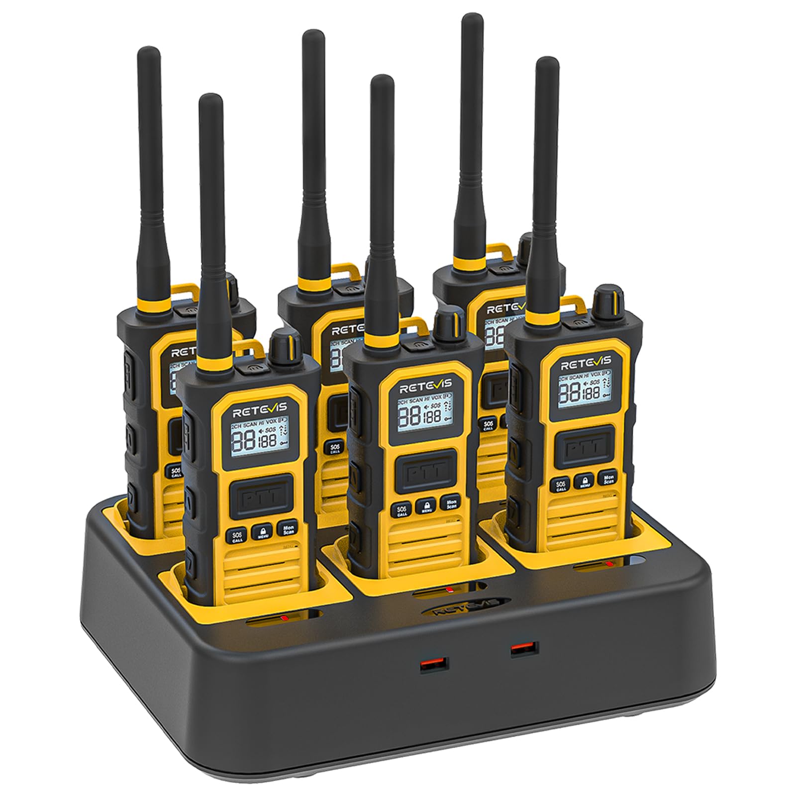 Retevis RB648 Pro Talkie Walkies, Talkie-Walkie Étanche IP67 avec Chargeur 6 Voies, 2800 mAh, Réduction Avancée du Bruit, Radio Bidirectionnelle Longue Portée Robuste pour Chantier (6 Pièces, Jaune)