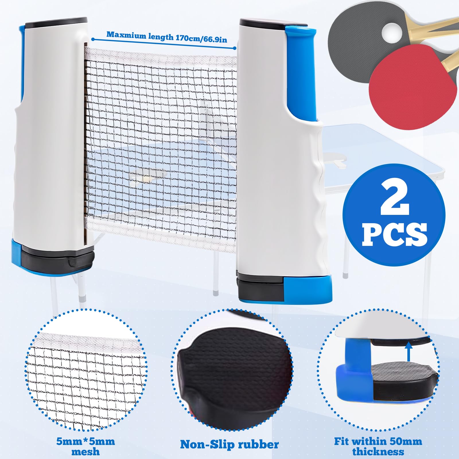 Red de ping pong ajustable retráctil para ping pong, red de repuesto extensible, accesorios de ping pong para todo tipo de mesas