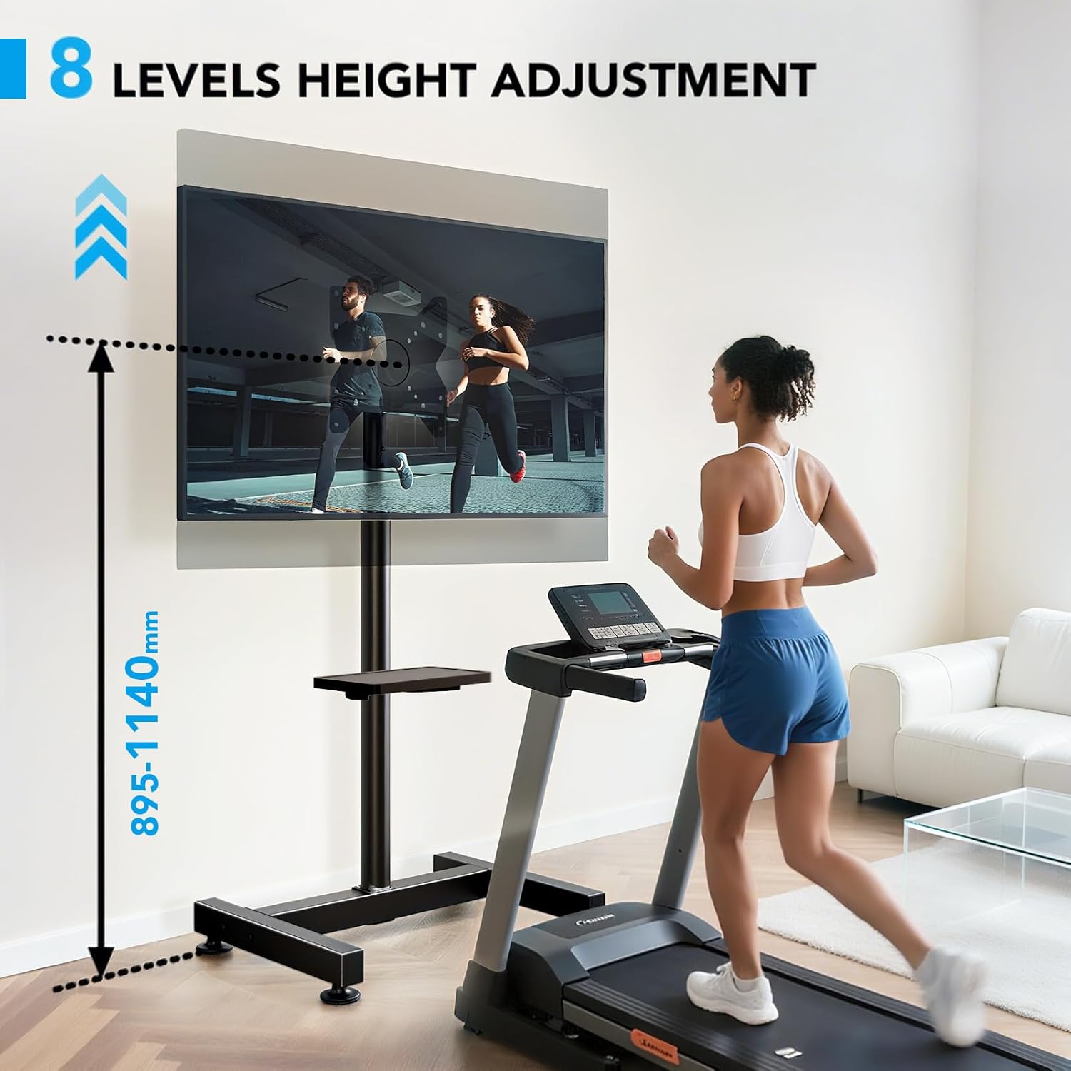 Floor TV Stand with Mount for 13-50 inch Screens, Tilting and Height Adjustable Floor Monitor Stand Mount, Portrait to Landscape, Portable TV Stand with Shelf Holds up to 77lbs Max VESA 200x200mm