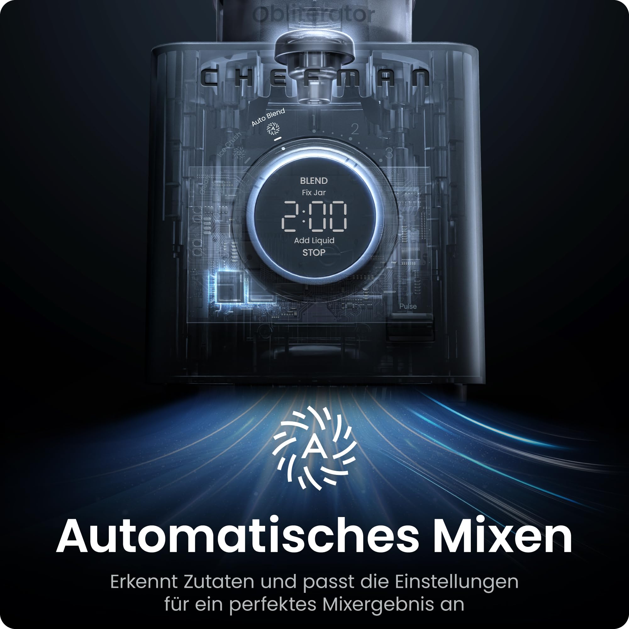 Chefman Obliterator Standmixer 1,2L 1350W, zerkleinert Eis & Früchte | für Smoothies, Edelstahlklinge, Auto-Blend, inkl. 600ml Reisebehälter, Betongrau