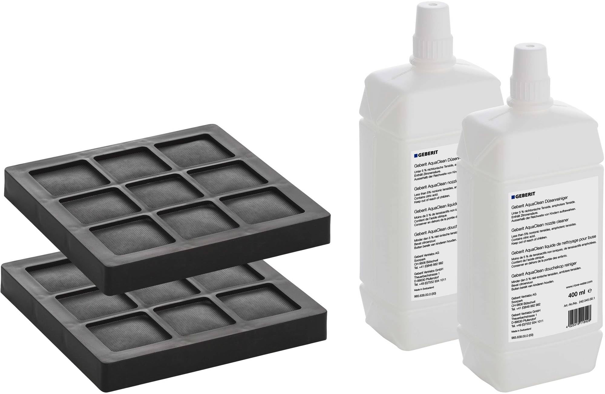 gerberit – Set di filtri al Carbone Attivo e liquido per pulizia dei filtri del lavandino, Geberit AquaClean (2 pezzi) (240.626.00.1)