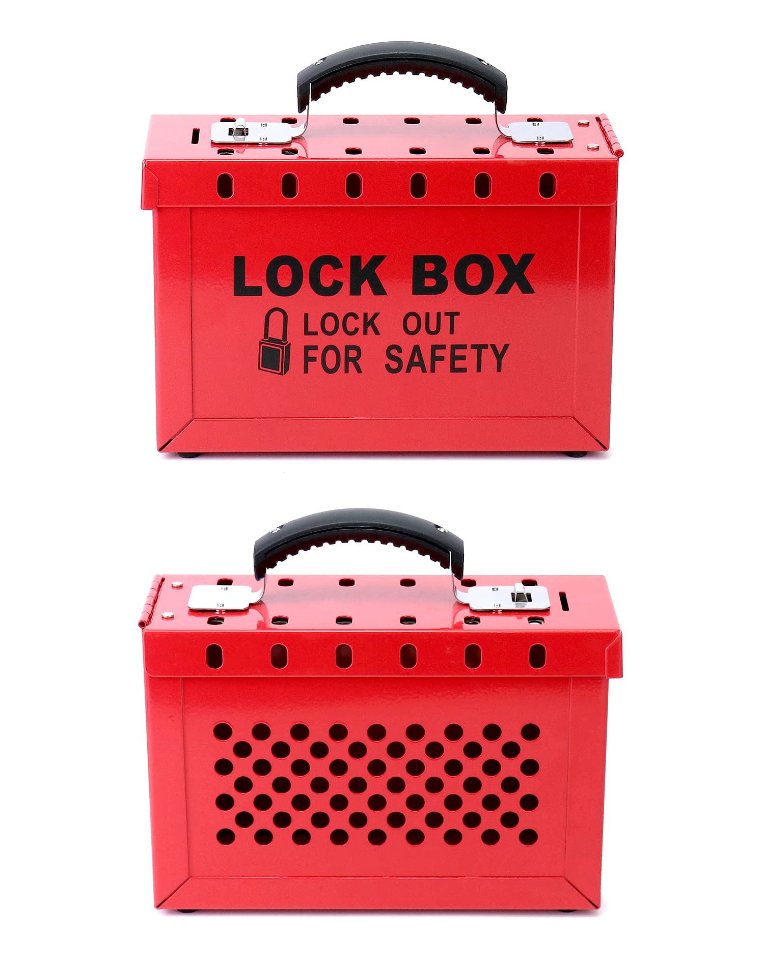 QWORK Kit de caja de bloqueo de etiquetado, con 10 cerraduras de loto diferentes con llave, caja de bloqueo de grupo portátil con 12 ranuras, para estación de etiquetado de bloqueo, rojo