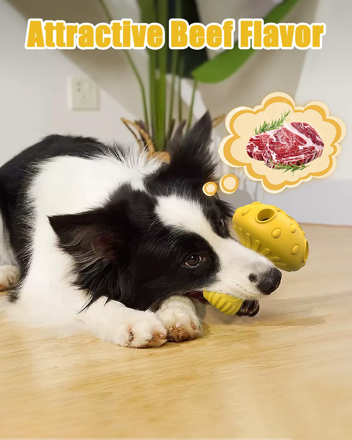 Juguete masticable para perros, juguete de rompecabezas dispensador de golosinas para estimular mentalmente, juguete de goma natural duradero para perros grandes y medianos (amarillo, 1