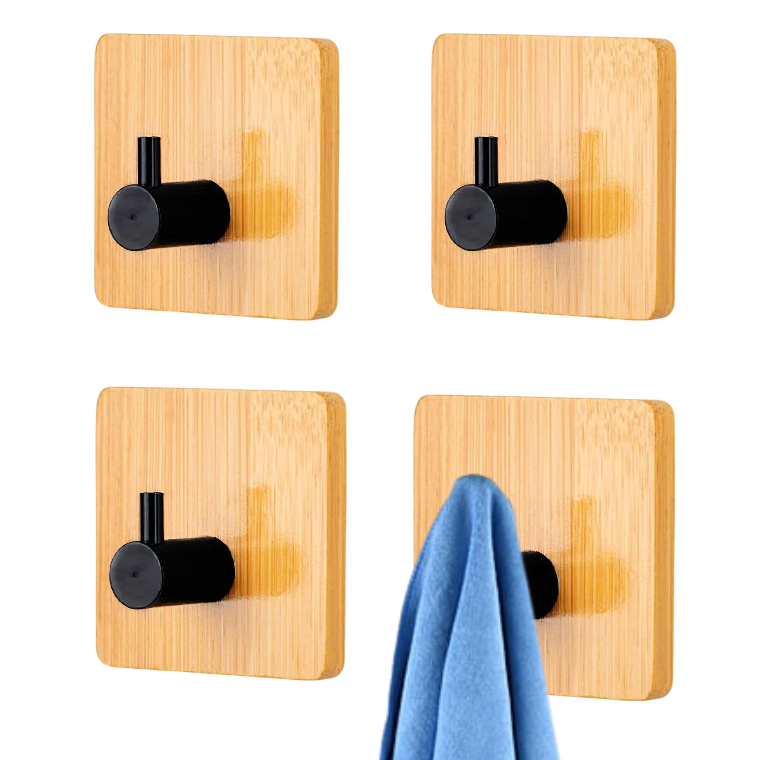 JIALTO Adhesive Wall Hooks 3M - Heavy Duty Sticker Hooks for Wall, No Drilling Hanging Hooks for Bathroom, Kitchen, Bedroom – Waterproof Coat, Robe & Towel Hanger (4 Pcs)