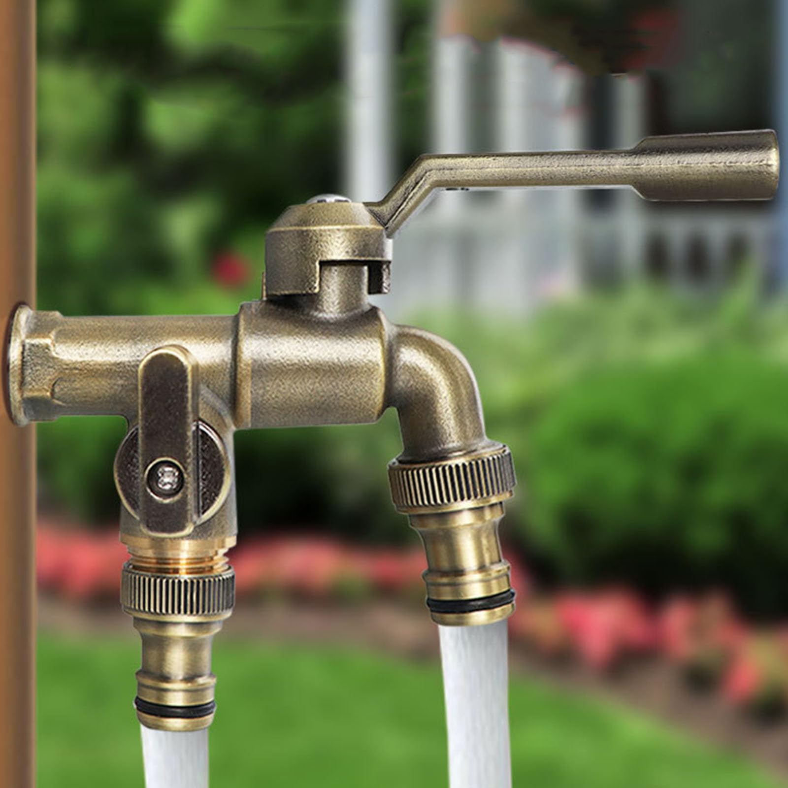 Grifo Jardin Doble Salida Retro Grifo Jardin 1/2 Doble Salida Grifo Doble Jardin Laton Grifo de Jardin Doble Cuello Largo Grifo Agua Fria Exterior