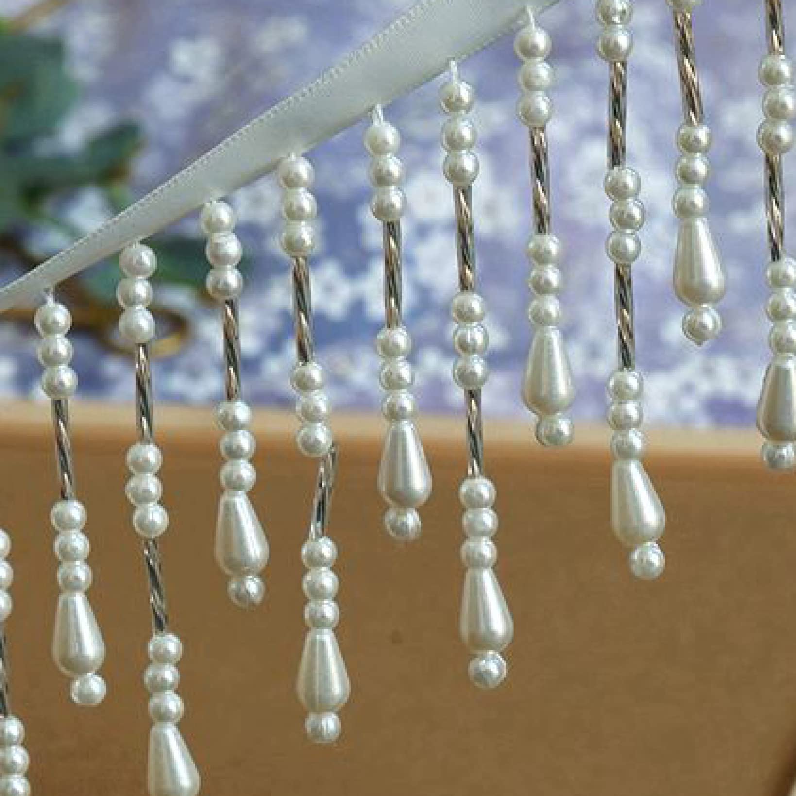 1 Yards Spitzenbesatz mit Perlen und Quasten | Hochzeitskleid, Vorhang, Lampenschirme, Dekoration, hängende Perlen, Anhänger, Band, Fransen