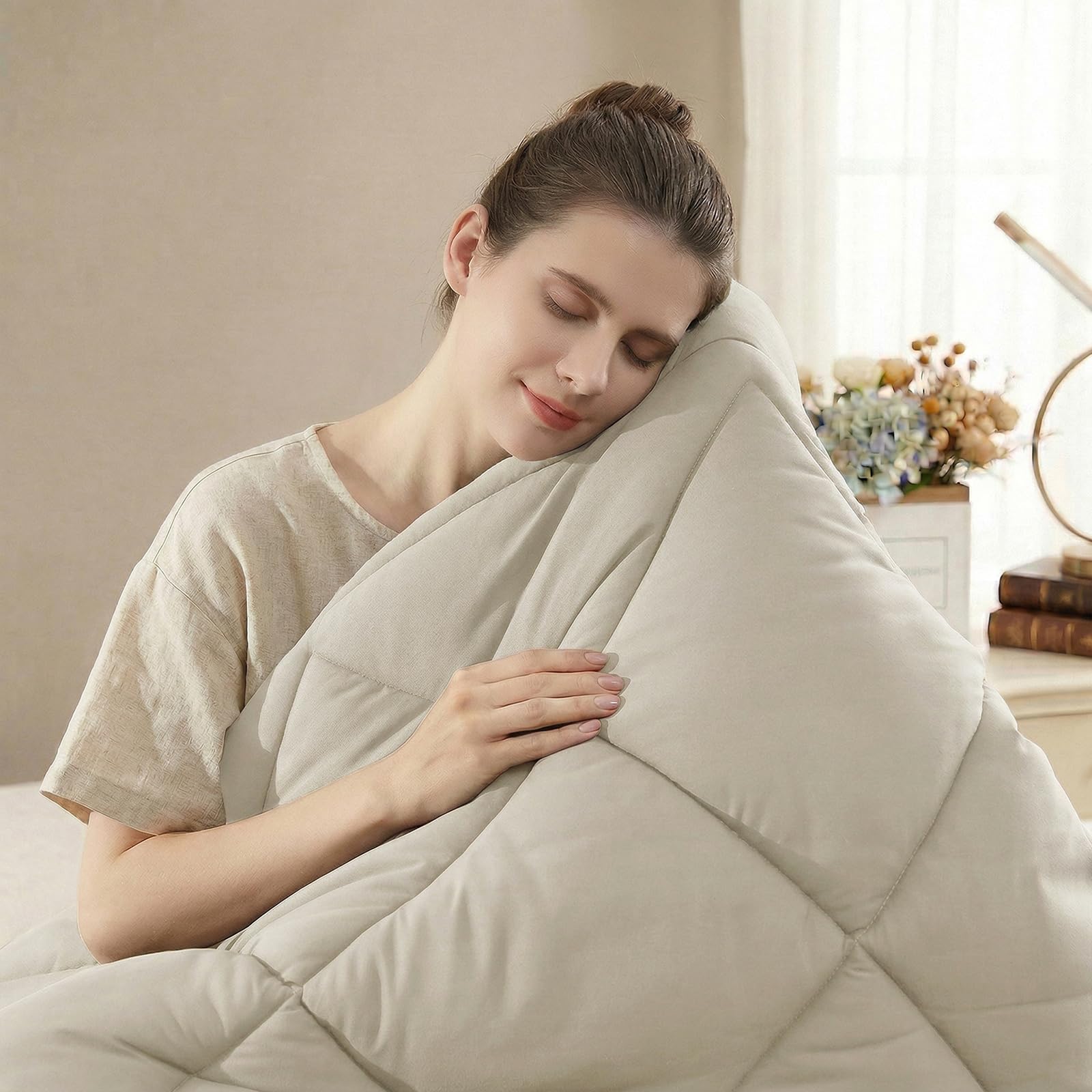 WAVVE Kołdra 150 4 Sezony - Dwustronna kołdra Podwójna 150+300 gr/m² 240x220 cm Włókno miękkie i przeciwzakłóceniowe, ciepły i wygodny beżowy