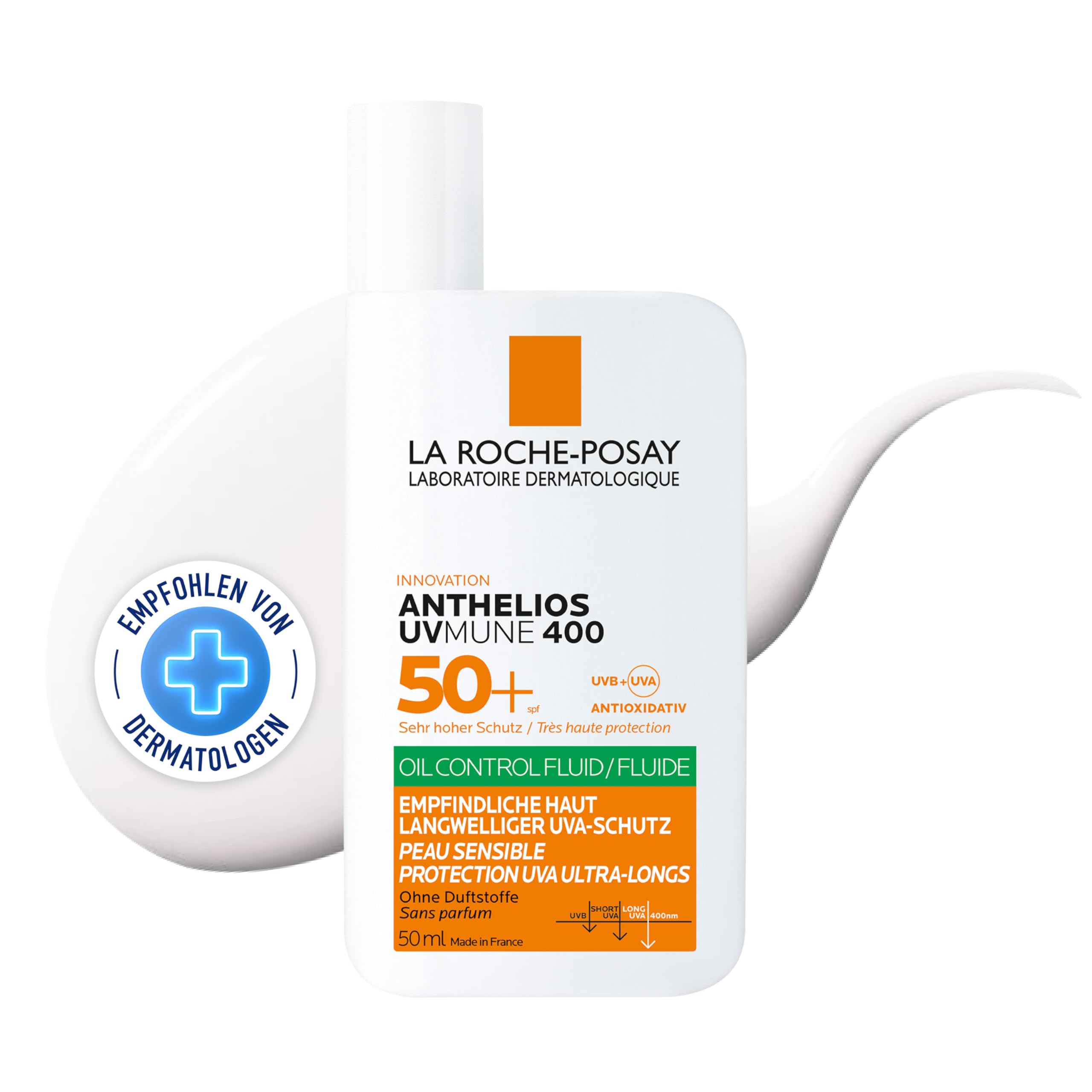 La Roche-Posay Anthelios Oil Control Fluid Ohne Duftstoffe UVMune 400 LSF 50+ mit Mexoryl 400 für ölige und empfindliche Haut
