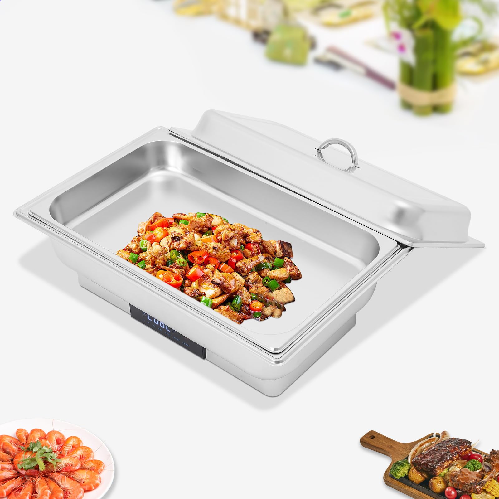 Chafing Dish Buffet Set elettrico da 600 W in acciaio inox, scaldavivande con controllo della temperatura per buffet da 95 a 194 ℉, per riscaldare e mantenere al caldo vari cibi