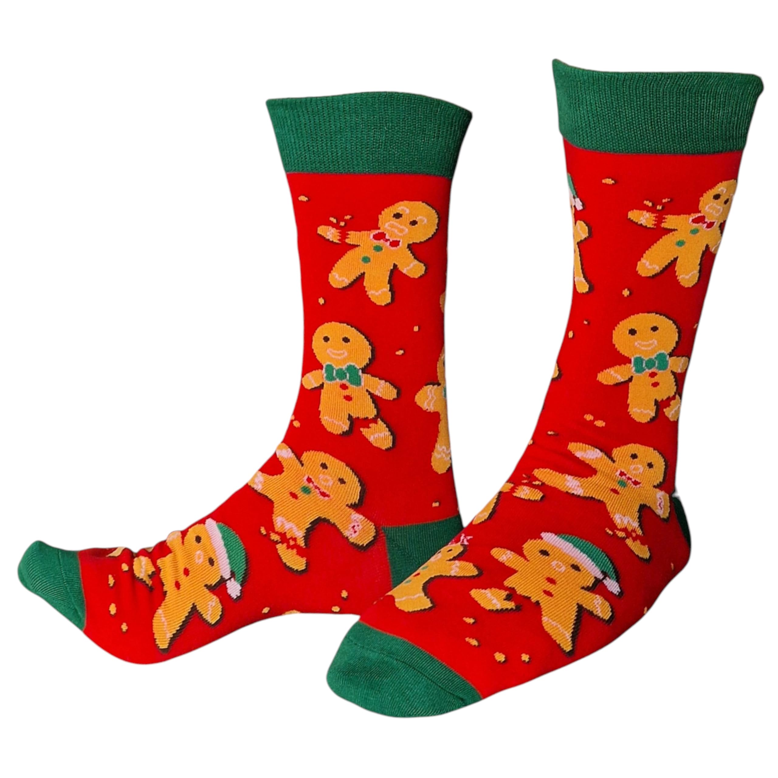 Sock Shack Oh Snap Gingerbread Men With Broken Legs Mens Red Christmas Socks One Pair