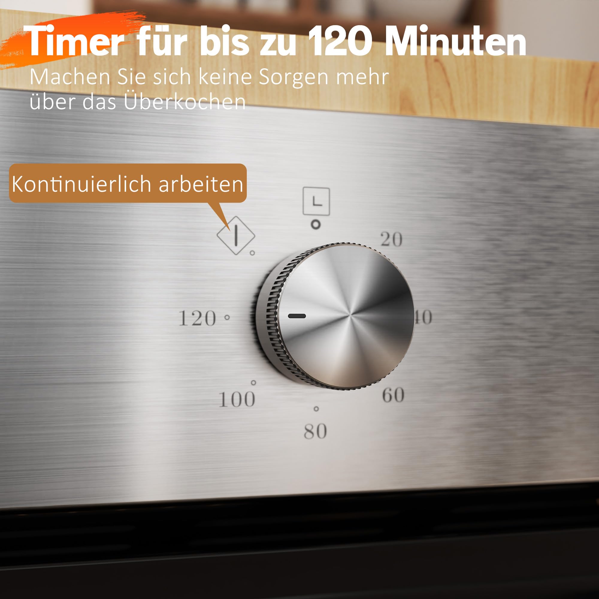 Karinear Einbaubackofen 60 cm 60L mit Stecker, 6 Programme, 2200W, Silber | 60L Einbaubackofen mit 6 Programme, Backofen 230v für Steckdose, 2200W Schnellheizung,50–250°C und einfache Knopfsteuerung