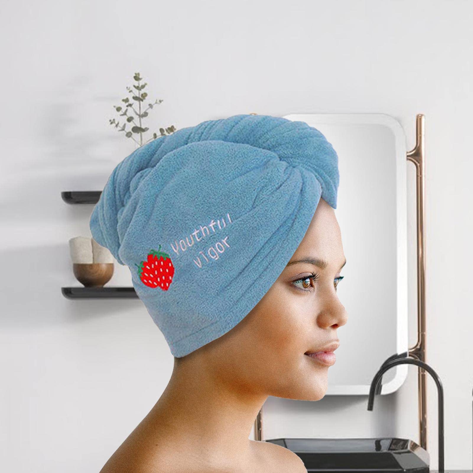 10 asciugamani per capelli | motivo fragola asciugamano in microfibra per capelli, assorbente ad asciugatura rapida turbante avvolgente, asciugamano in microfibra per bambini e adulti | capelli, assorbente ad asciugatura rapida turbante avvolgente, asciug