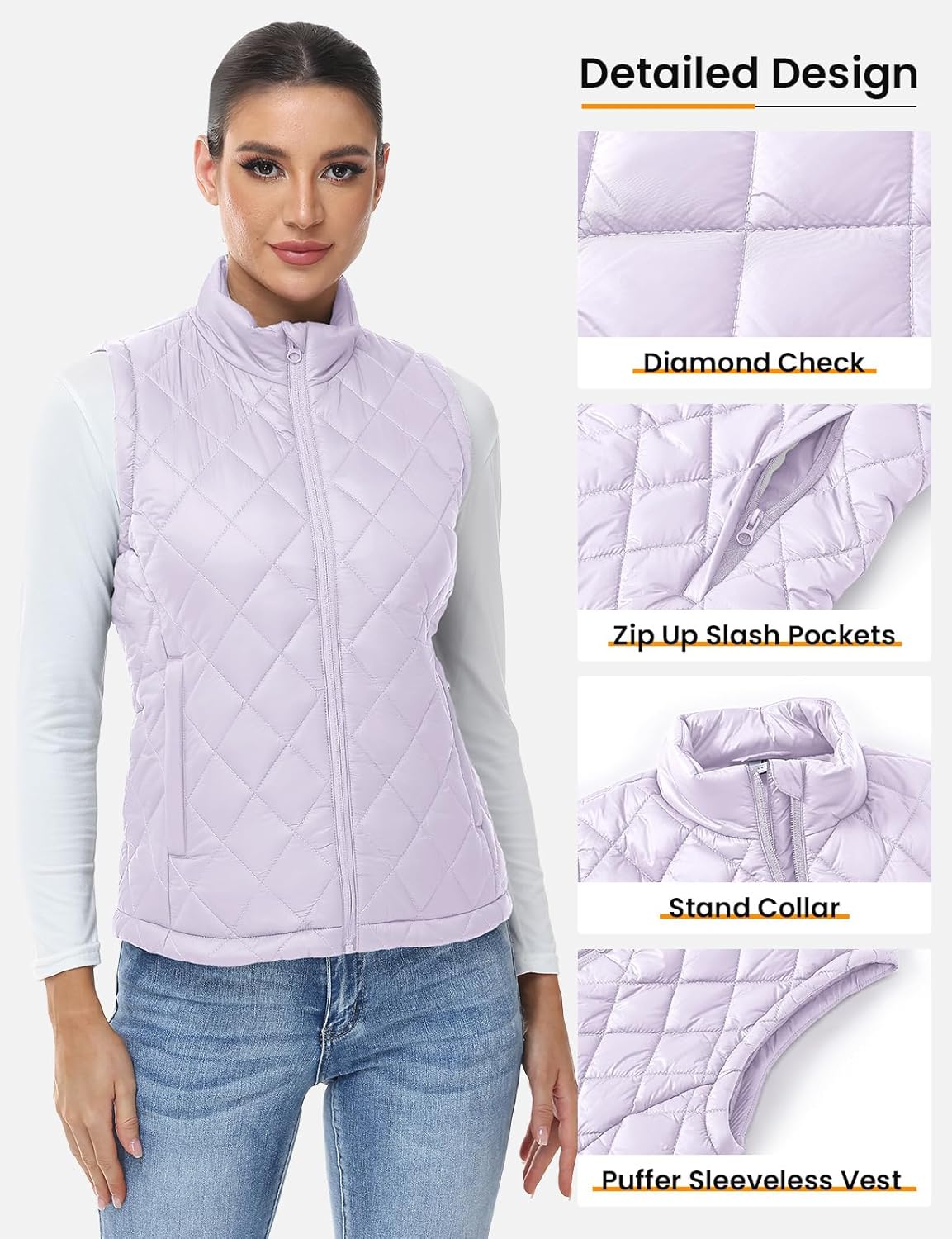 TBMPOY Women's Lightweight Quilted Vest Outerwear Puffer Sleeveless Jacket Windproof Winter Warm Stand Collar with 4 Pockets - Image 5
