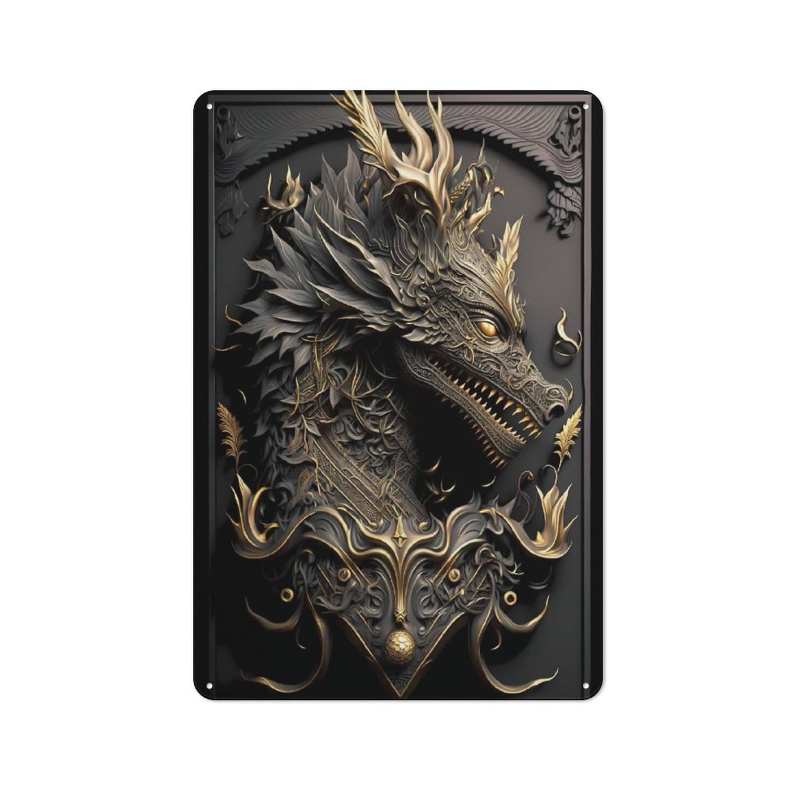 Junmoney Style-22 Noble Dragon God Art Deco Retro Tin Sign 30X20cm For Café Or Restaurant, Housewarming Wall Decor For People Furnishing Café And Restaurant