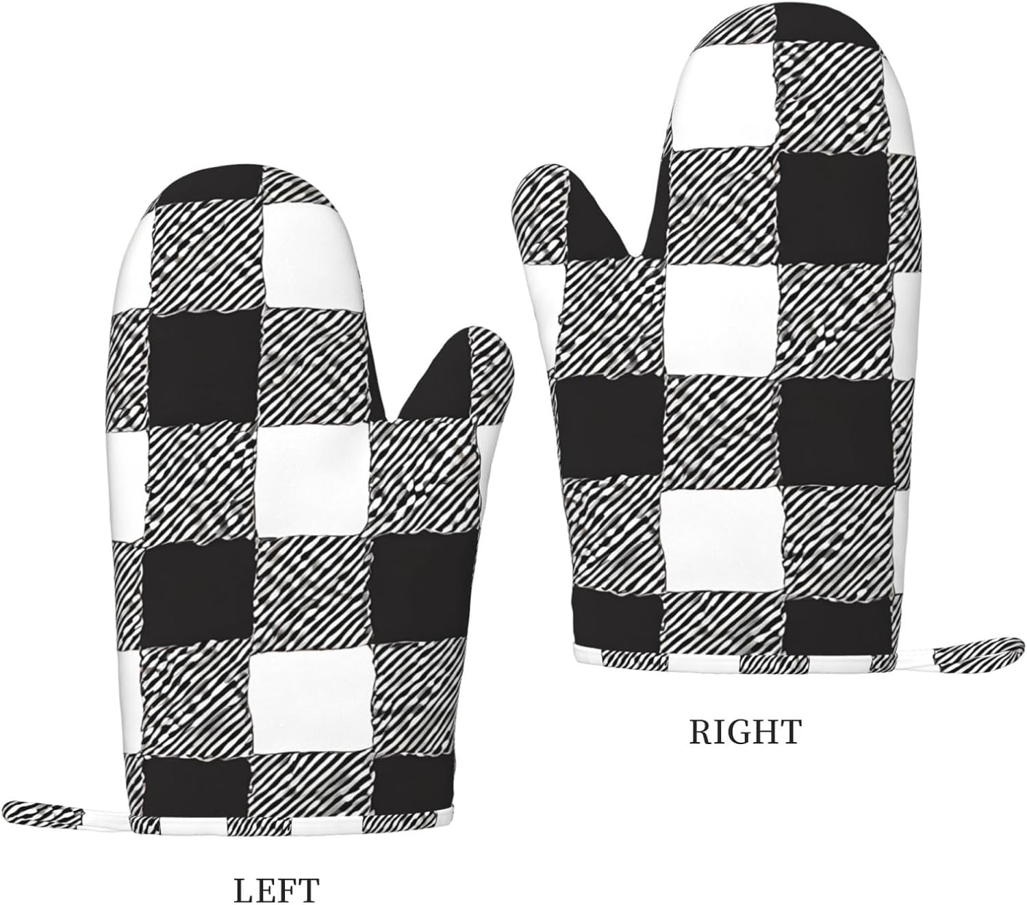 Black and White Plaid 4pcs Oven Mitts and Pot Holders Sets for Kitchen, Silicone Oven Gloves Non-Slip Potholders Hot Pads for Baking Cooking