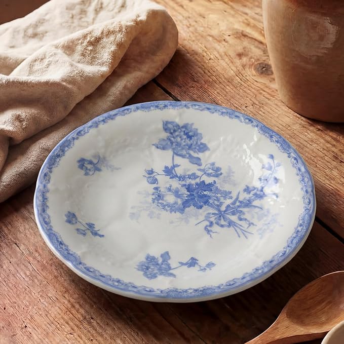 Vintage Kitchen Accessory Large Ceramic Spoon Rest for Stove Top 6 Inch, Farmhouse Decoration Kitchen Embossed Cooking Spoon Holder Counter Utensil Holder for Ladle Spatula(Rustic Flower)