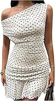 Floerns Women's Polka Dot Off Shoulder Mini Dress - Ruched Asymmetrical Ruffle Hem Short Dress