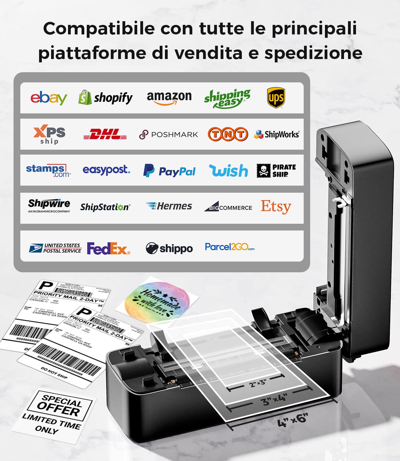 Phomemo Stampante per etichette Bluetooth, stampante termica DHL 4 x 6, etichettatrice Bluetooth Label Printer per codice a barre, Amazon, Etsy, Shopify, DHL, FedEx