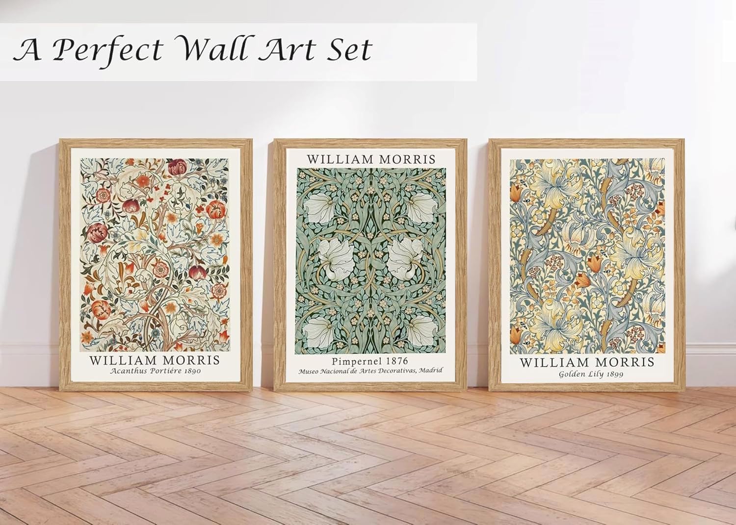 Induslyfe Framed Flower Wall Art Canvas Decor Set of 3, William Morris, Matisse Wall Art Framed Prints Poster Mid Century Modern Art, Gogh Floral Botanical wall art living room bathroom bedroom 12x16