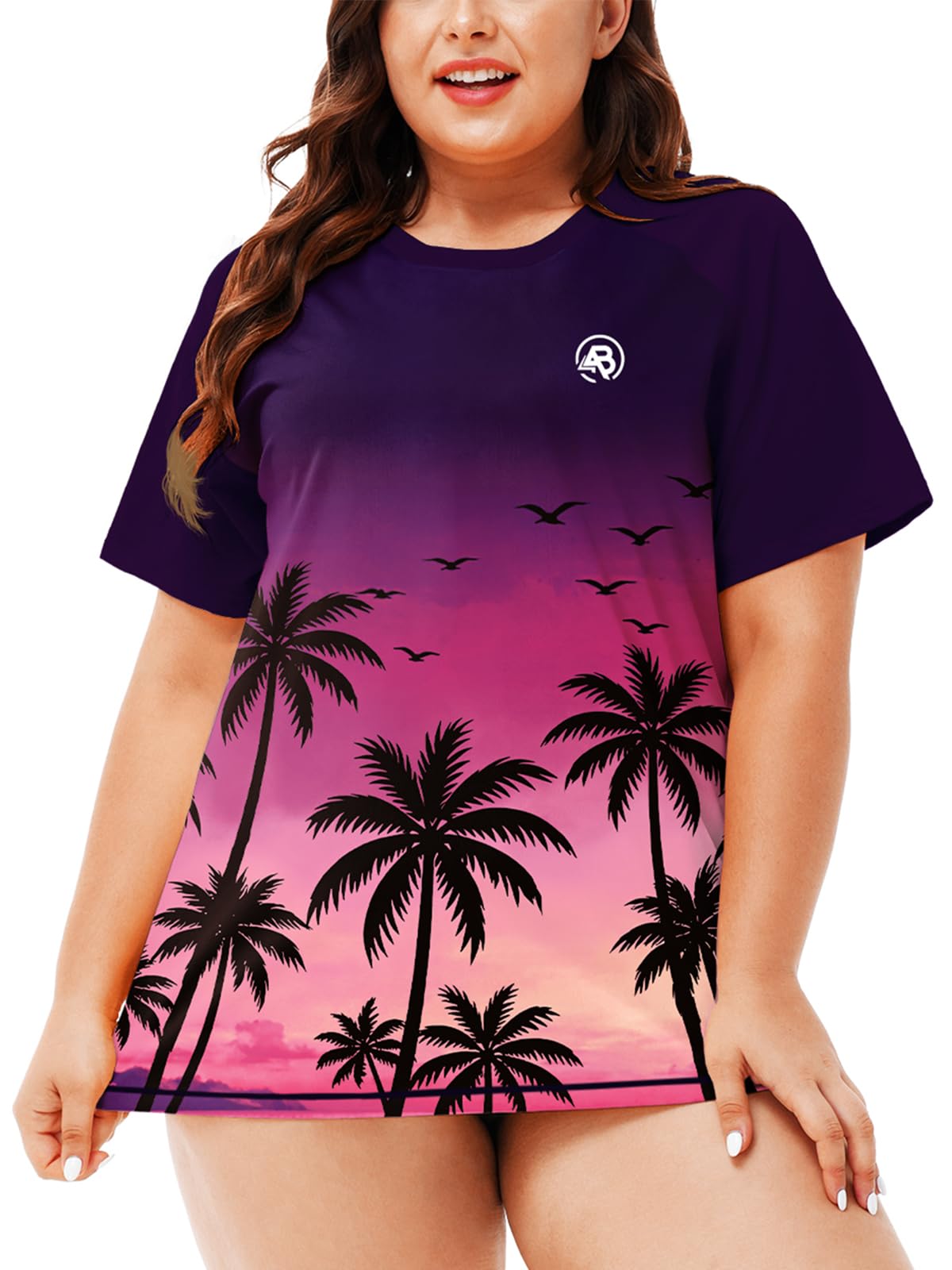 AOBUTE Womens Plus Size Rash Guard Shirts Short Sleeve Swim Top UV UPF 50+ Sun Protection Swimwear Swimsuit