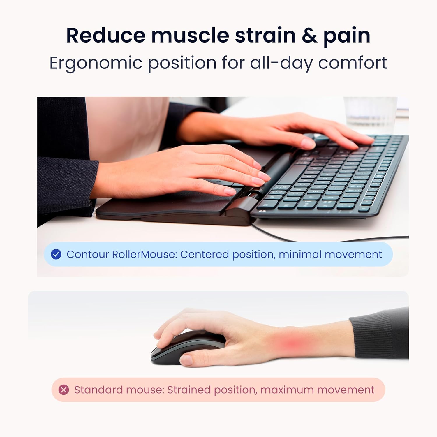 Comparison of ergonomic mouse position versus standard mouse position