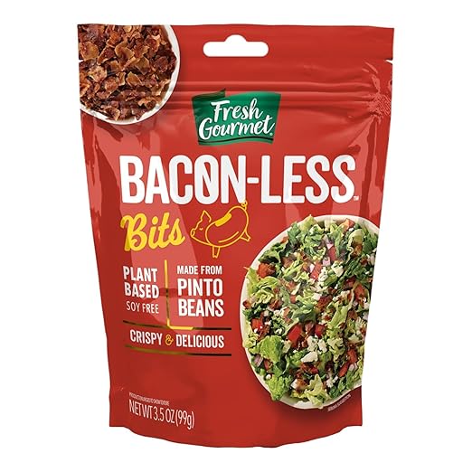 Fresh Gourmet Vegan Bacon-Less Bits - 3.5 oz Plant-Based Topping for Salads, Potatoes, Soups, and More Soy-Free, Kosher, and Smoky Flavor, Resealable Pouch (Pack of 1)