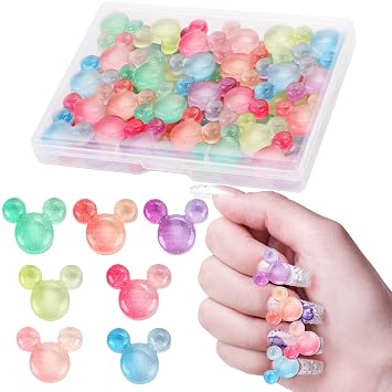 35 Pcs Bear Nail Art Decor Charms, MIKIMIQI 7 Colors Bear Head Nail Charms Resin Decorations Cute Ear Nail Rhinestones with Storage Box for Nail Art Craft