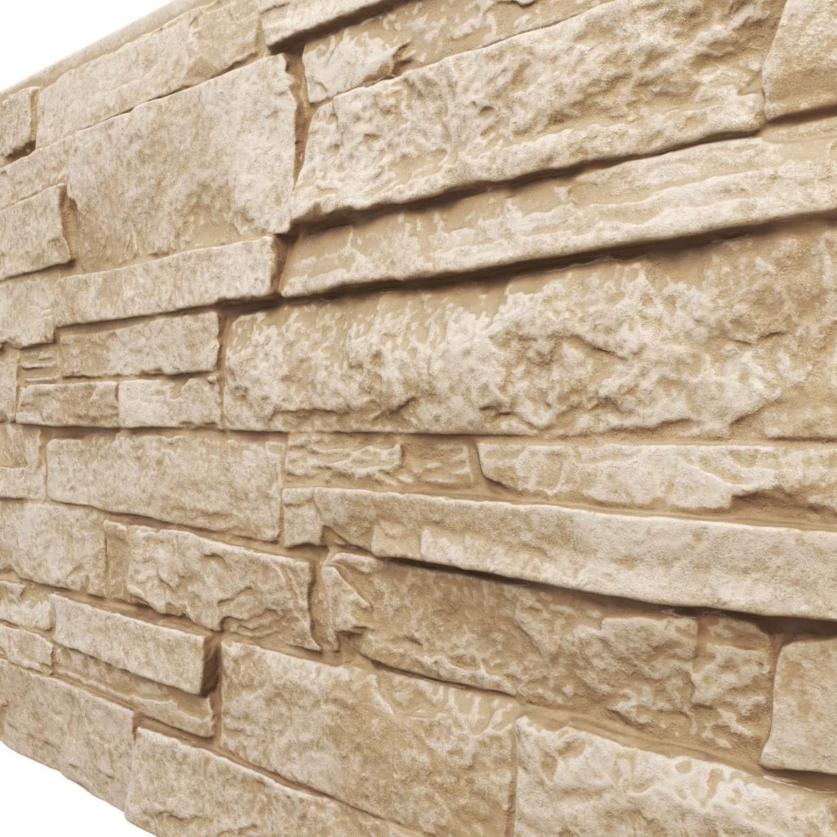 Ekena Millwork 49"W x 25 1/2"H x 1 1/4"D Acadia Ledge Stacked Stone, StoneWall Faux Stone Siding Panel, Sandstone