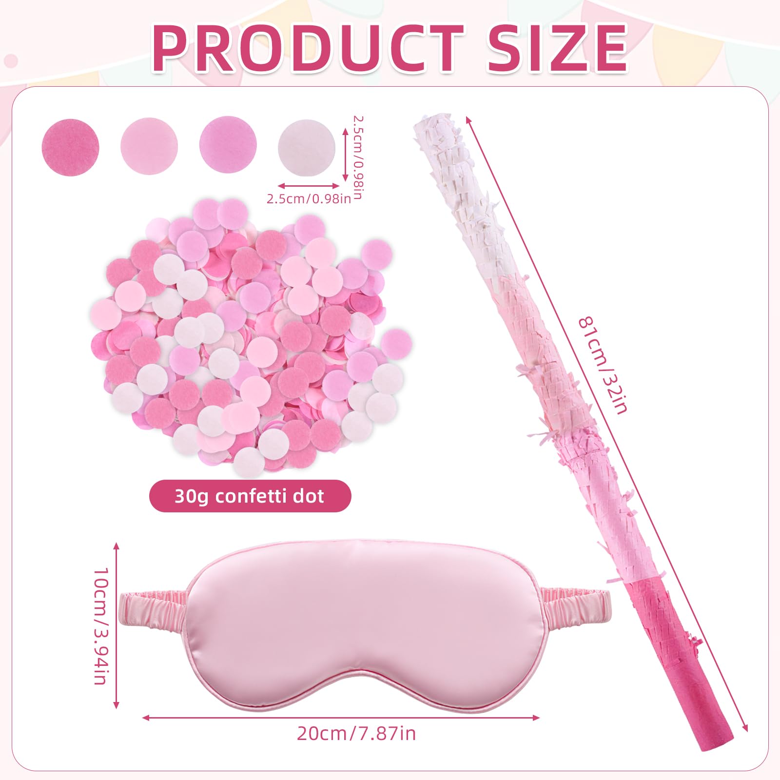 Pinata Sticks, Pink Pinata Stick and Blindfold, 30g Confetti