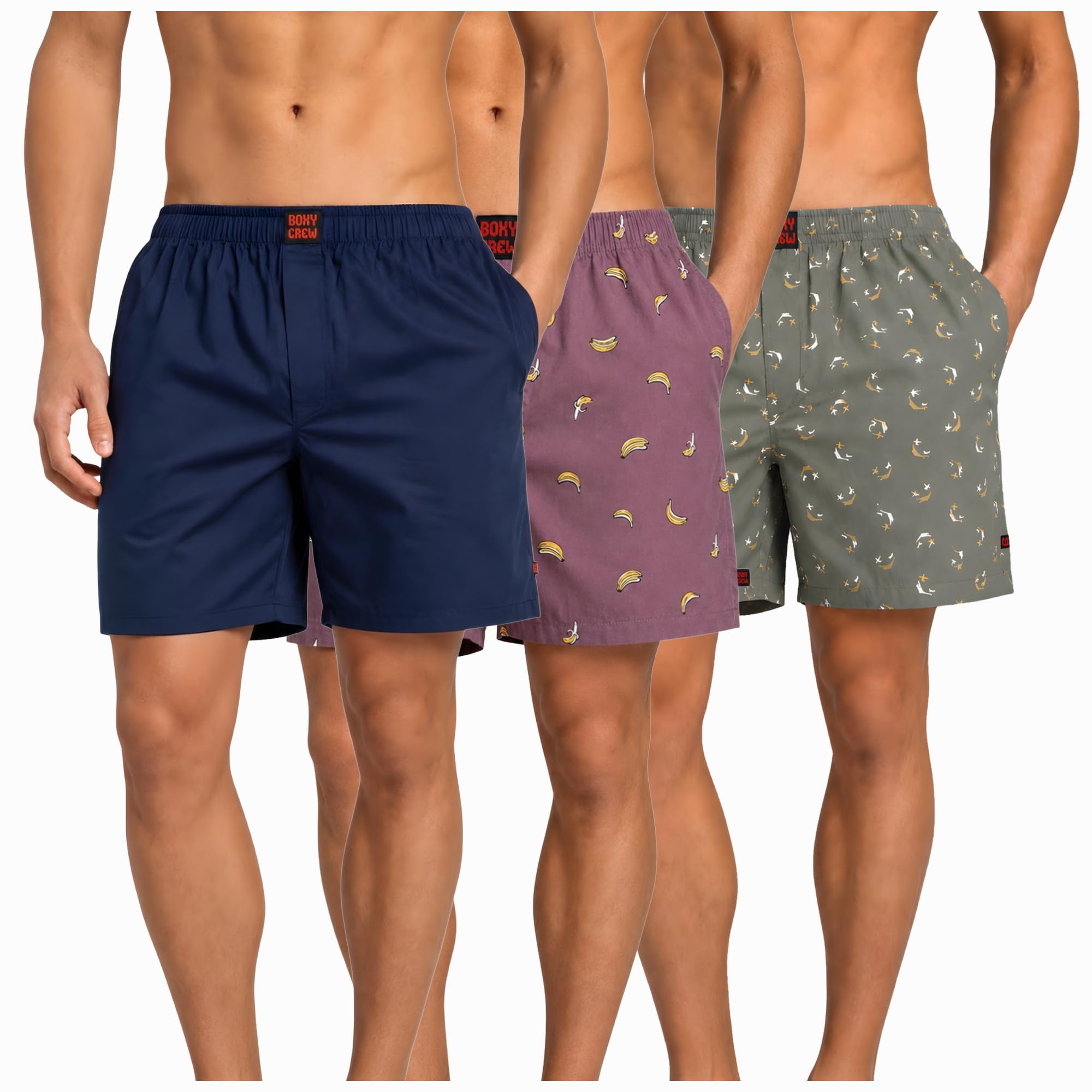 Men's 100% Cotton Boxer Shorts Pack of 3, Navy Blue, Rose Pink & Green | Woven Boxers with Side Pockets, No-Marks Elastic Waistband, Breathable Relaxed Fit | Style 002-006-008-image-28