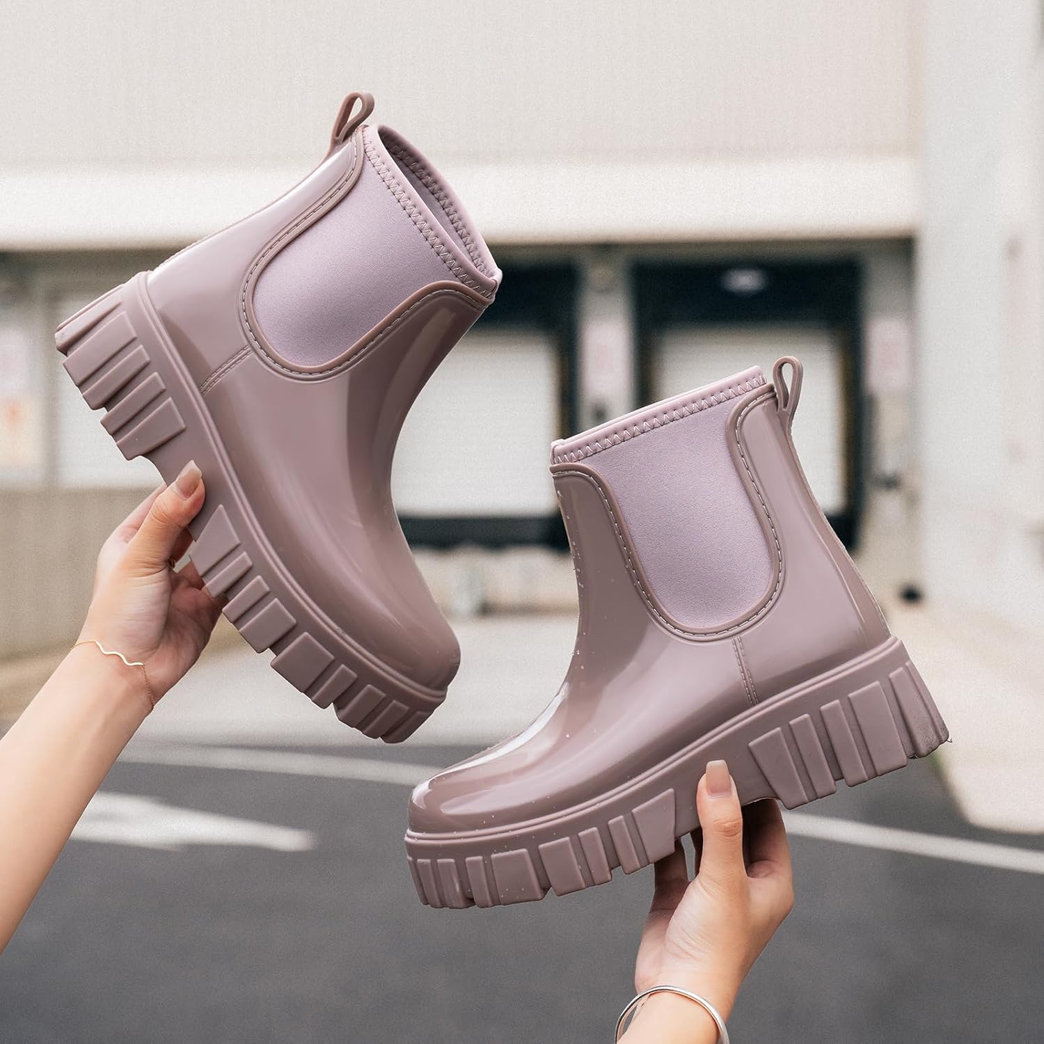 Womens Rain Boots Ankle Waterproof Garden Shoes Fashion Wellington Rubber Rainboots Slip-Resistant Work Shoes for Outdoor Work Music Festival Picnic - Image 2