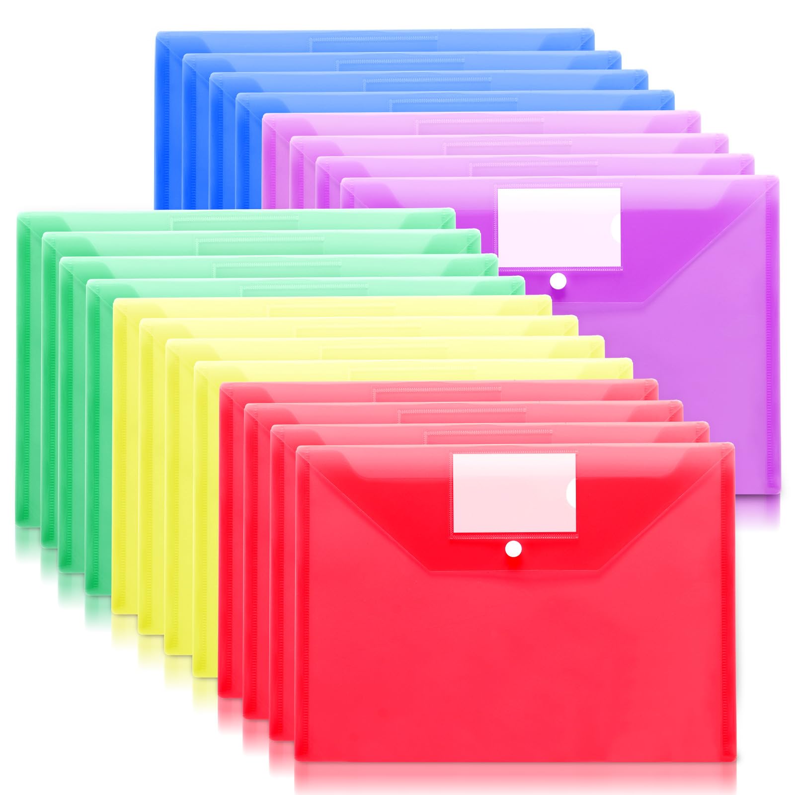A4 Plastic Wallets Folders-30 Pack Popper Wallets with Label Pocket,A4 Document Folder for Document Storage and Office Organization Supplies - Assorted Colours Snap Button