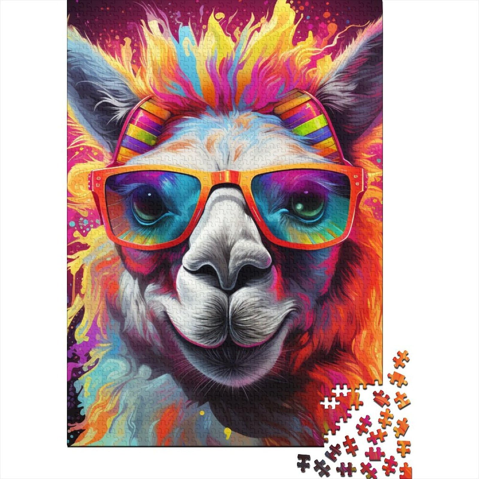 Colorful Alpaca Portrait 1000 Piece Jigsaw Puzzle Paper for Adults Artistic Puzzle Game Relaxation Focus Family Decor Gift 38x26cm/1000pcs
