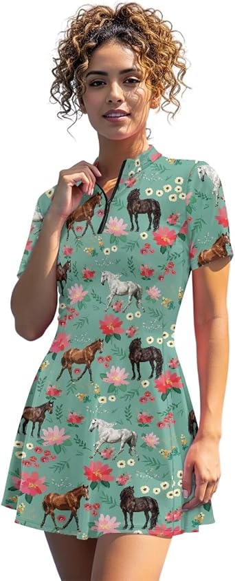 Womens Tennis Dress Set of 2 Half Zip Short Sleeve Golf Outfits with Shorts and Pockets Casual Athletic Dresses