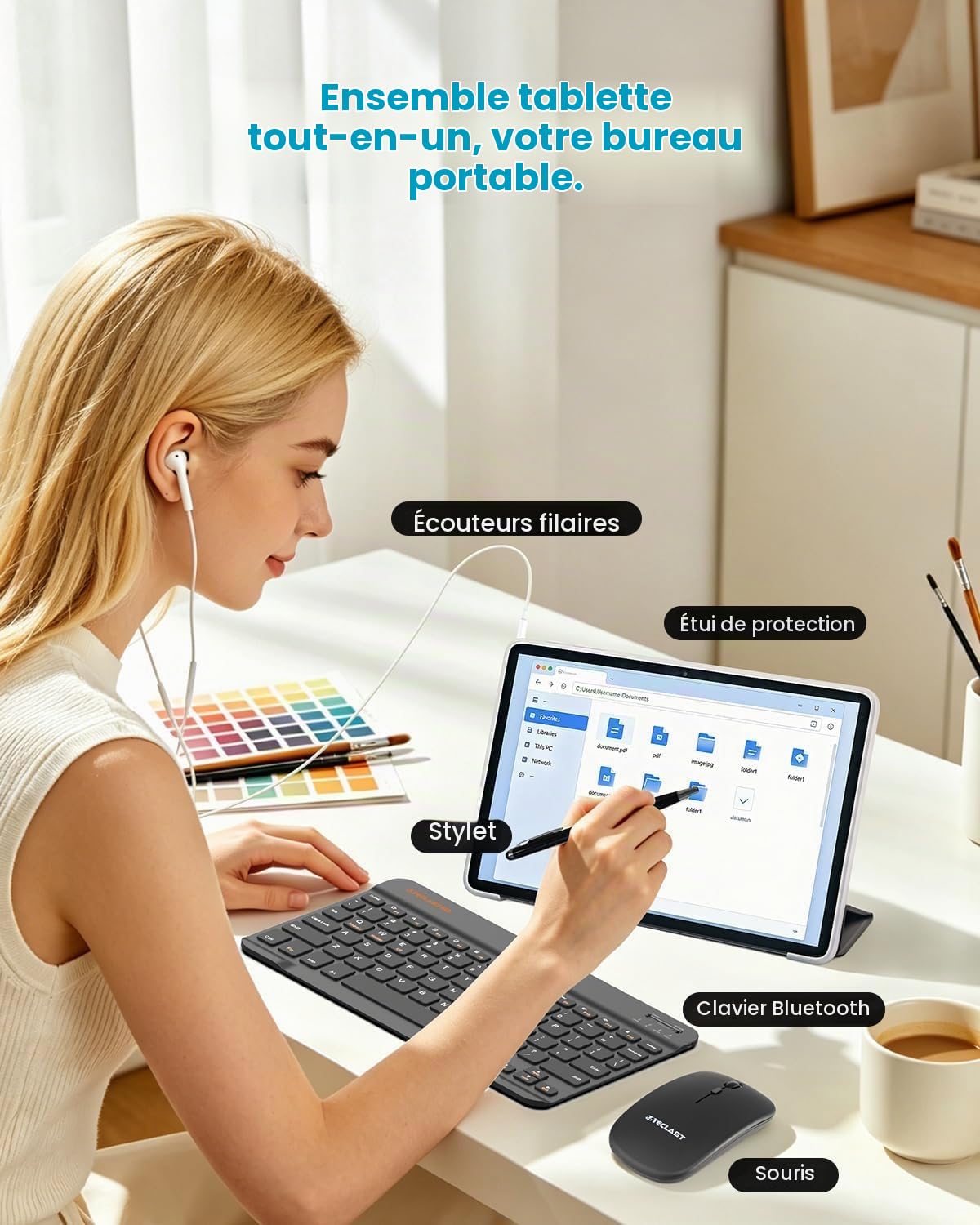 TECLAST P33 Tablette 10" Android 15, avec Clavier et Souris, WiFi 6, BT 5.4 | 10 accessoires, Gemini AI, 64Go ROM+ 4To TF, Widevine L1, 6000mAh, Octa-Core, GPS, OTG, 2 en 1 tablette