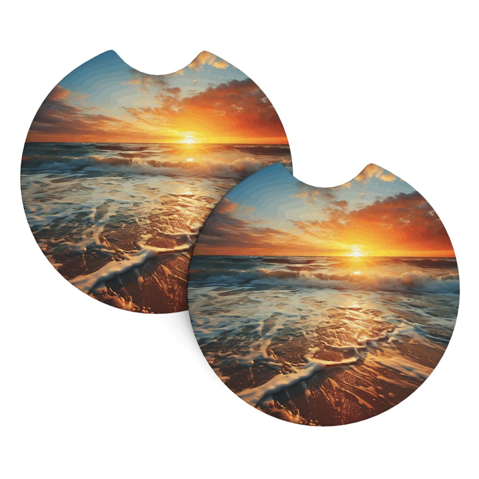 2 Pack Car Coaster for Cup Holders Ocean Sunrise Car Cup Coaster 2.7" Neoprene Non-Slip Automotive Cup Mat Universal Auto Car Interior Accessories for Women Men Cup Pad