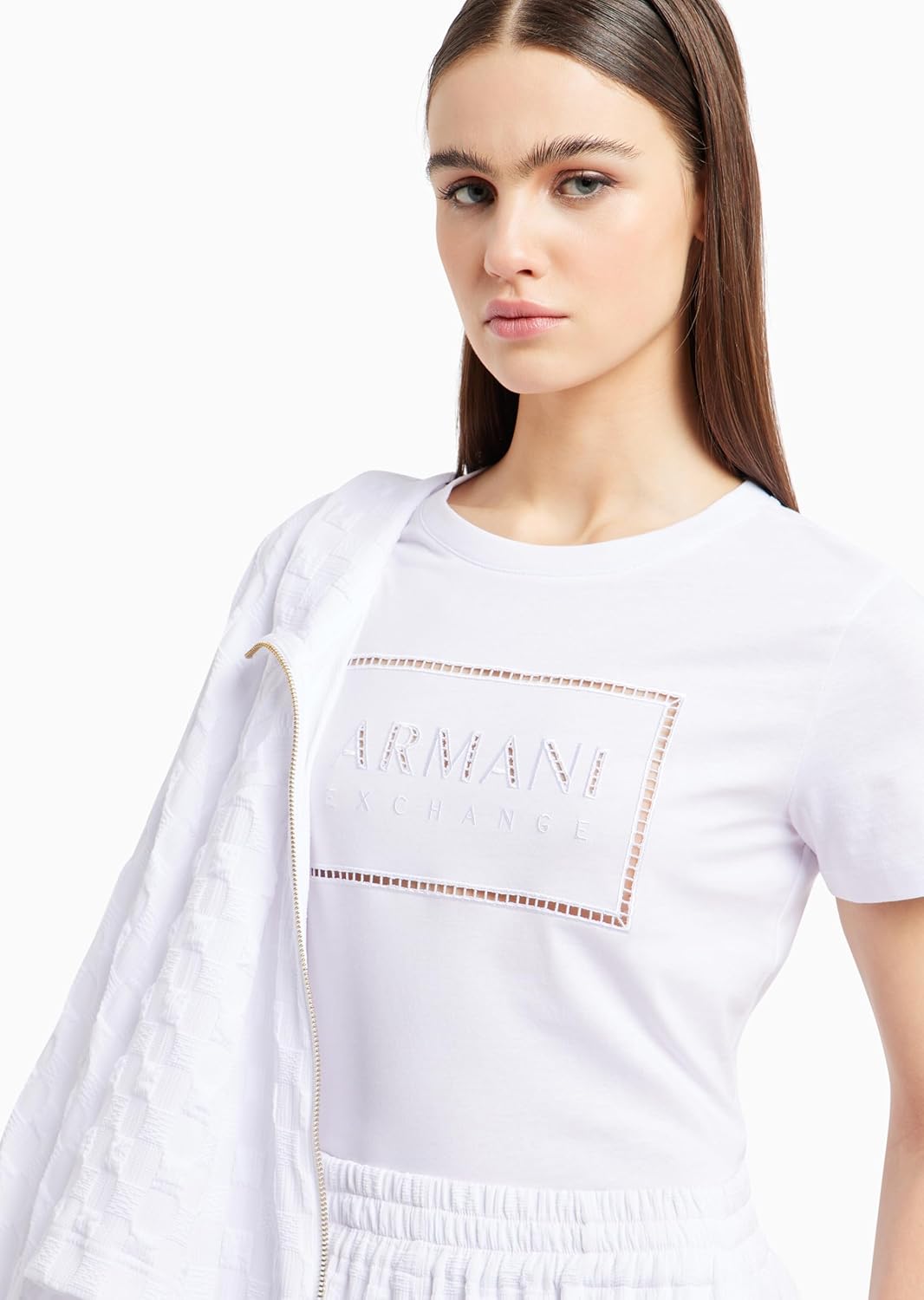 Armani Exchange Womens Embroidered Logo Cotton Tee - Image 2
