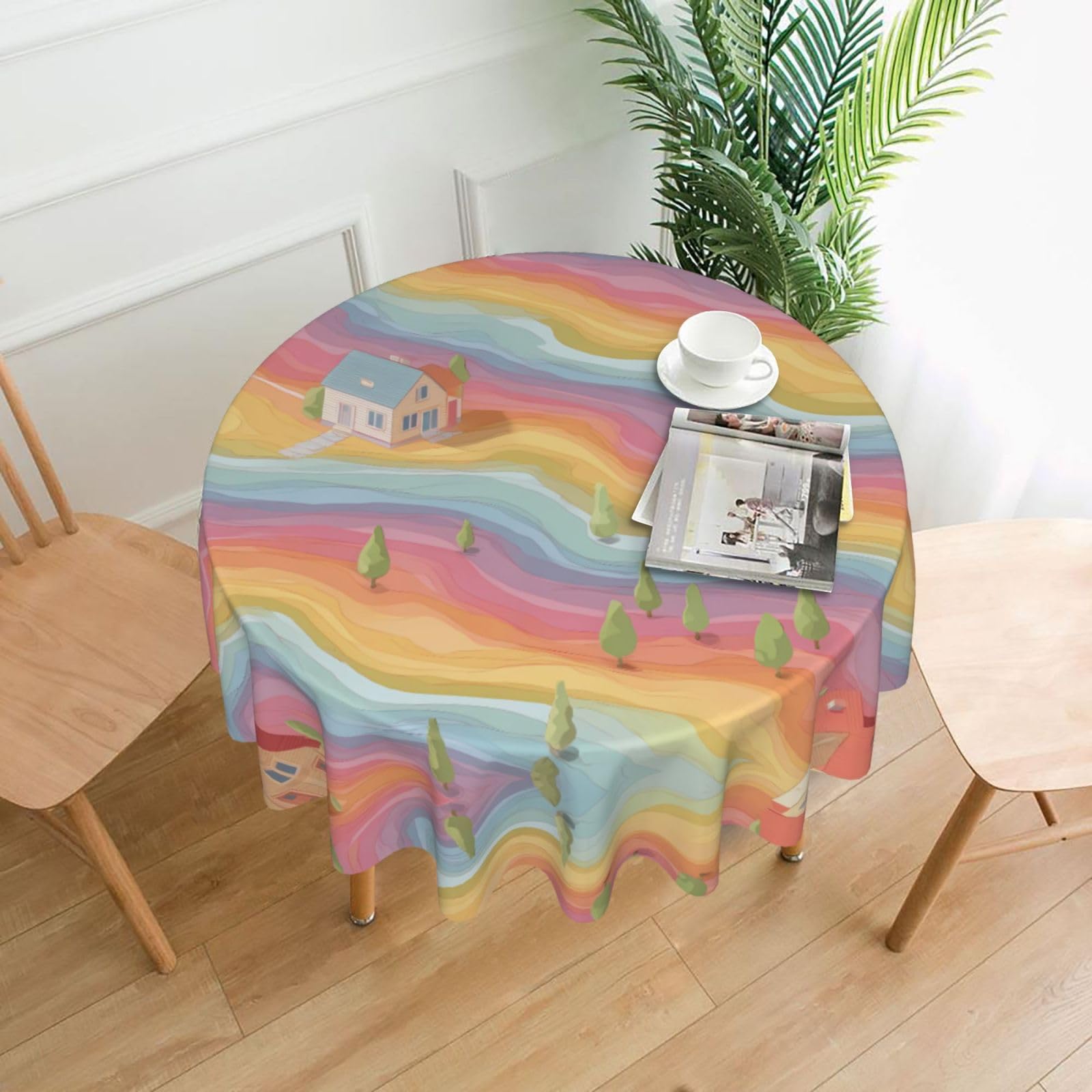 MROWYC Rainbow River Printed Practical Round Tablecloth, Durable, Suitable for Home, Restaurant, Hotel, Gathering, and Decorative Table Covers