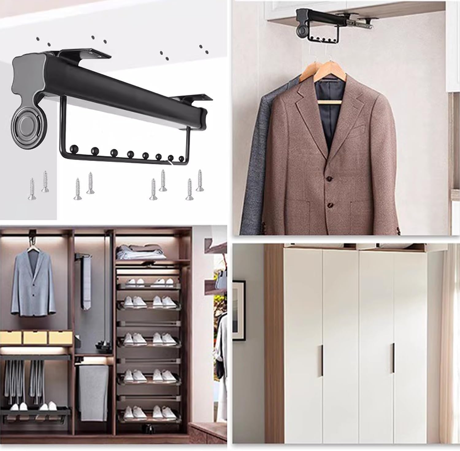 引き出し式ズボンラック、 引き出し式ハンガーレールラック マルチカラー 260-460mm(Black,410mm)