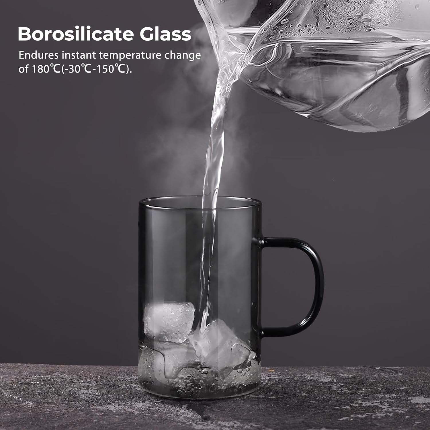 ecooe 16.9oz Glass Tea Cup with Infuser and Lid 430ml(Use Capacity), Black