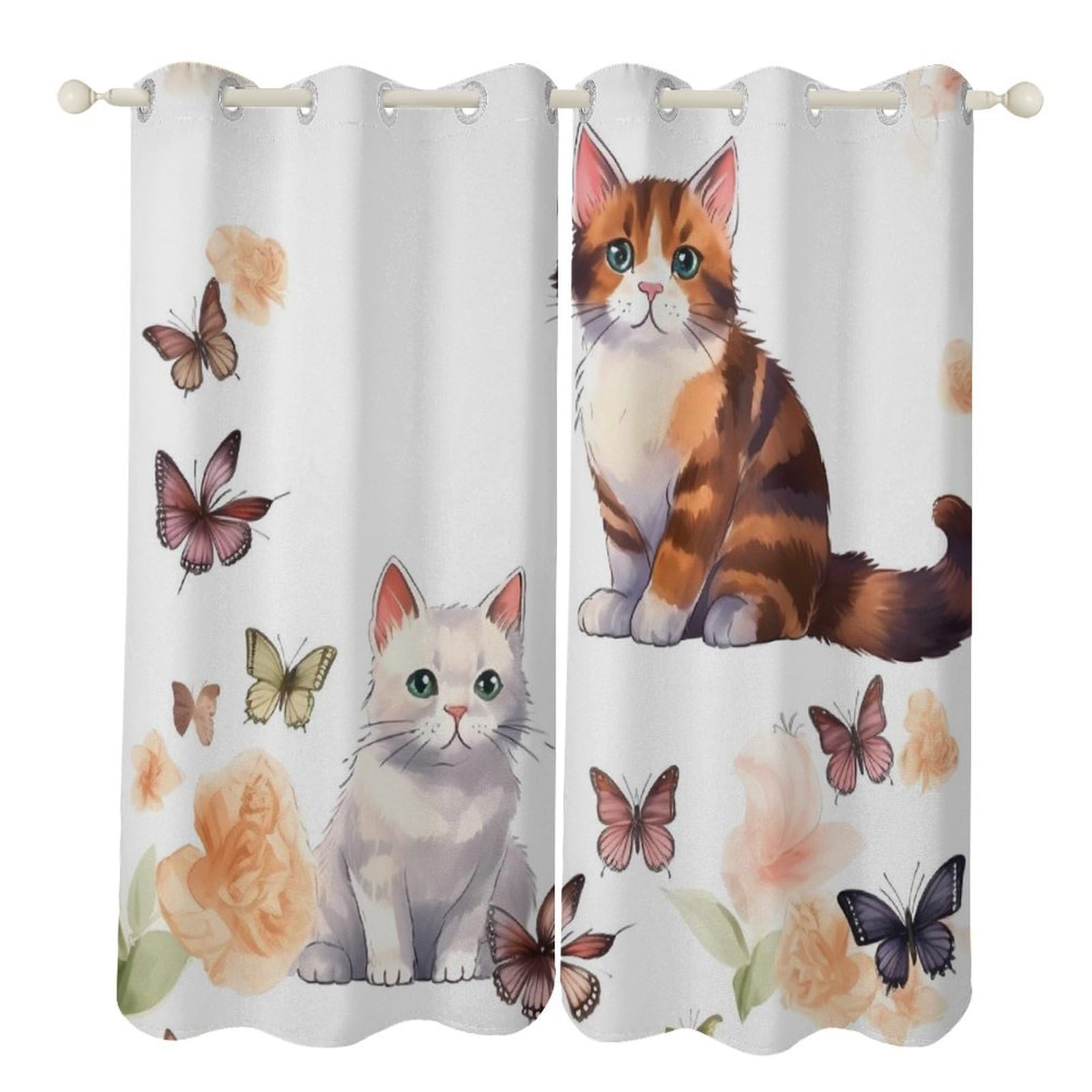 Rideaux occultants isolants contre la lumière et le froid motif chat