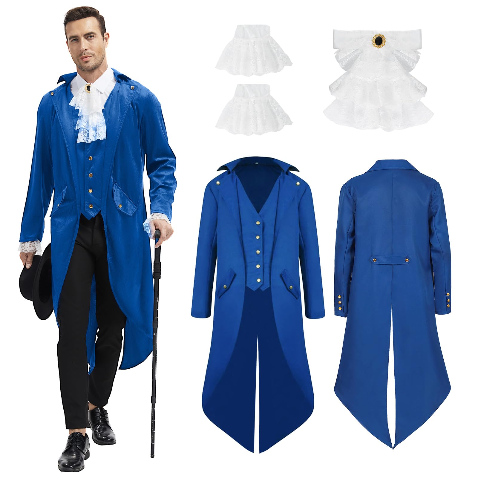 rumnigh Mens Steampunk Medieval Jacket, Medieval Victorian Vintage Jacket Uniform Long Tuxedo,Halloween Costume (Blue, S) — image 1