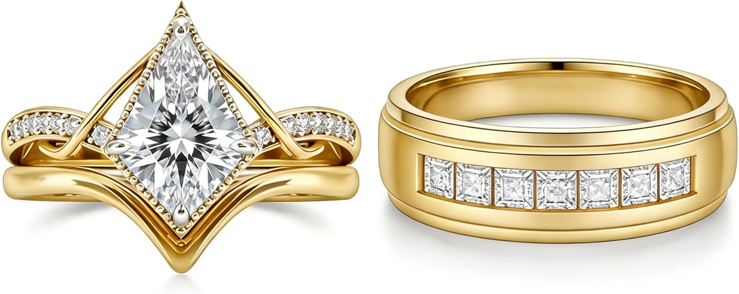 S925 10K 14k 18K Gold Moissanite Couple Ring Set 3pcs Customized Promise Bands Sets for Men and Women for Anniversary Engagement Wedding