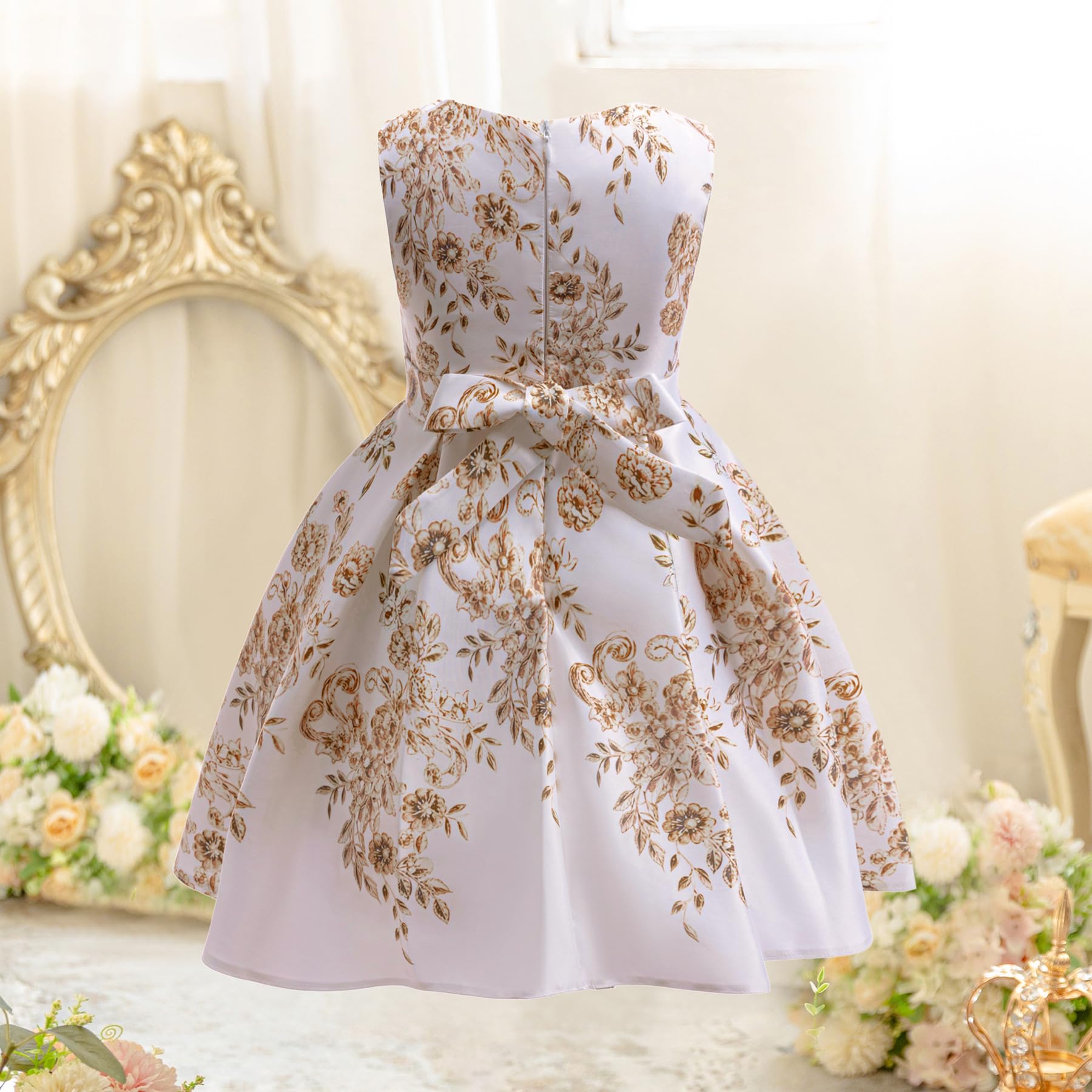 Vestido de niña con estampado floral, sin mangas, con lazo, de princesa, hasta la rodilla