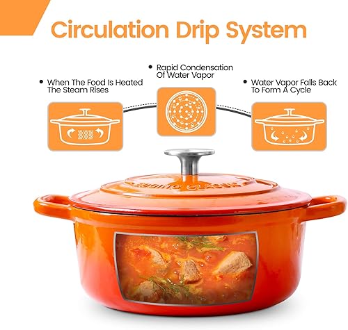 Vista 115 de Olla de horno holandés de hierro fundido esmaltado con tapa para cocinar, hornear pan, horno de pan, 5.5 cuartos de galón, azul lago